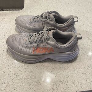 Hoka Gray and Peach Athletic Shoes